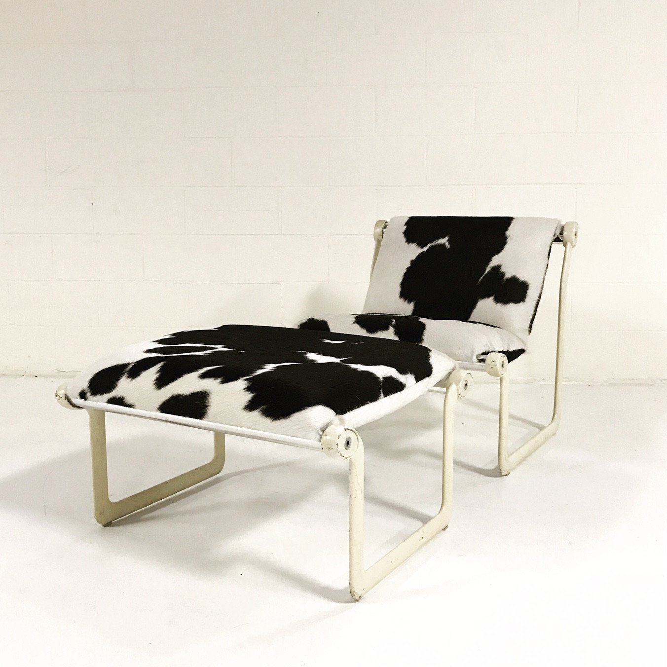 Morrison & Hannah for Knoll Chair & Ottoman in Black & White Brazilian Cowhide