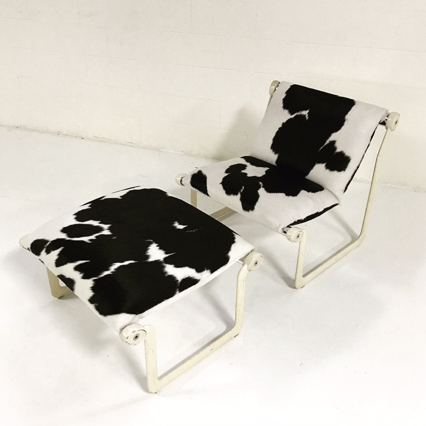 Morrison & Hannah for Knoll Chair & Ottoman in Black & White Brazilian Cowhide