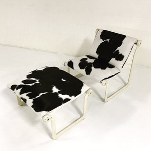 Morrison & Hannah for Knoll Chair & Ottoman in Black & White Brazilian Cowhide