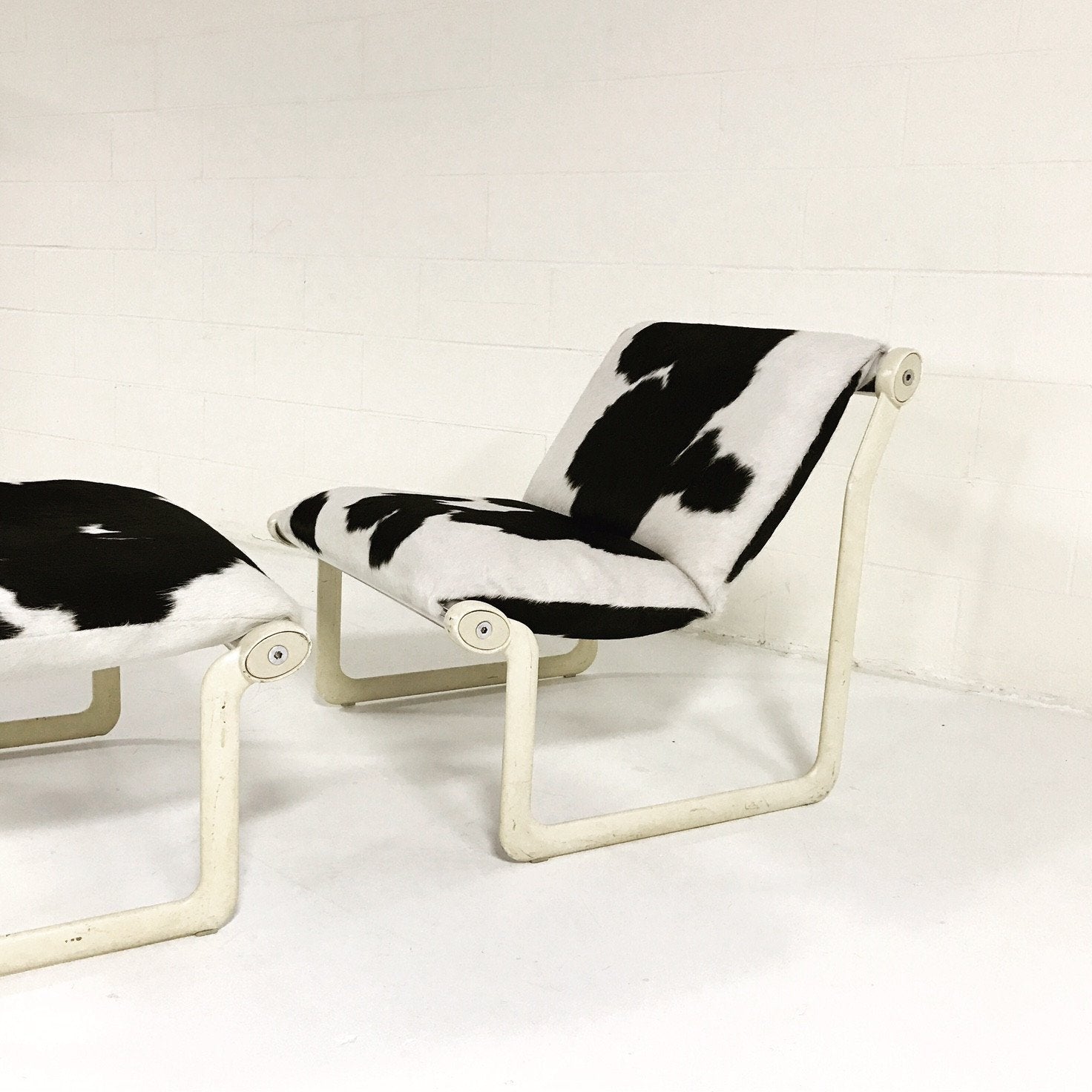 Morrison & Hannah for Knoll Chair & Ottoman in Black & White Brazilian Cowhide