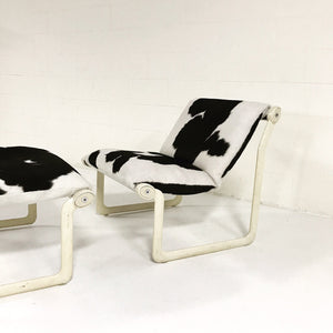 Morrison & Hannah for Knoll Chair & Ottoman in Black & White Brazilian Cowhide