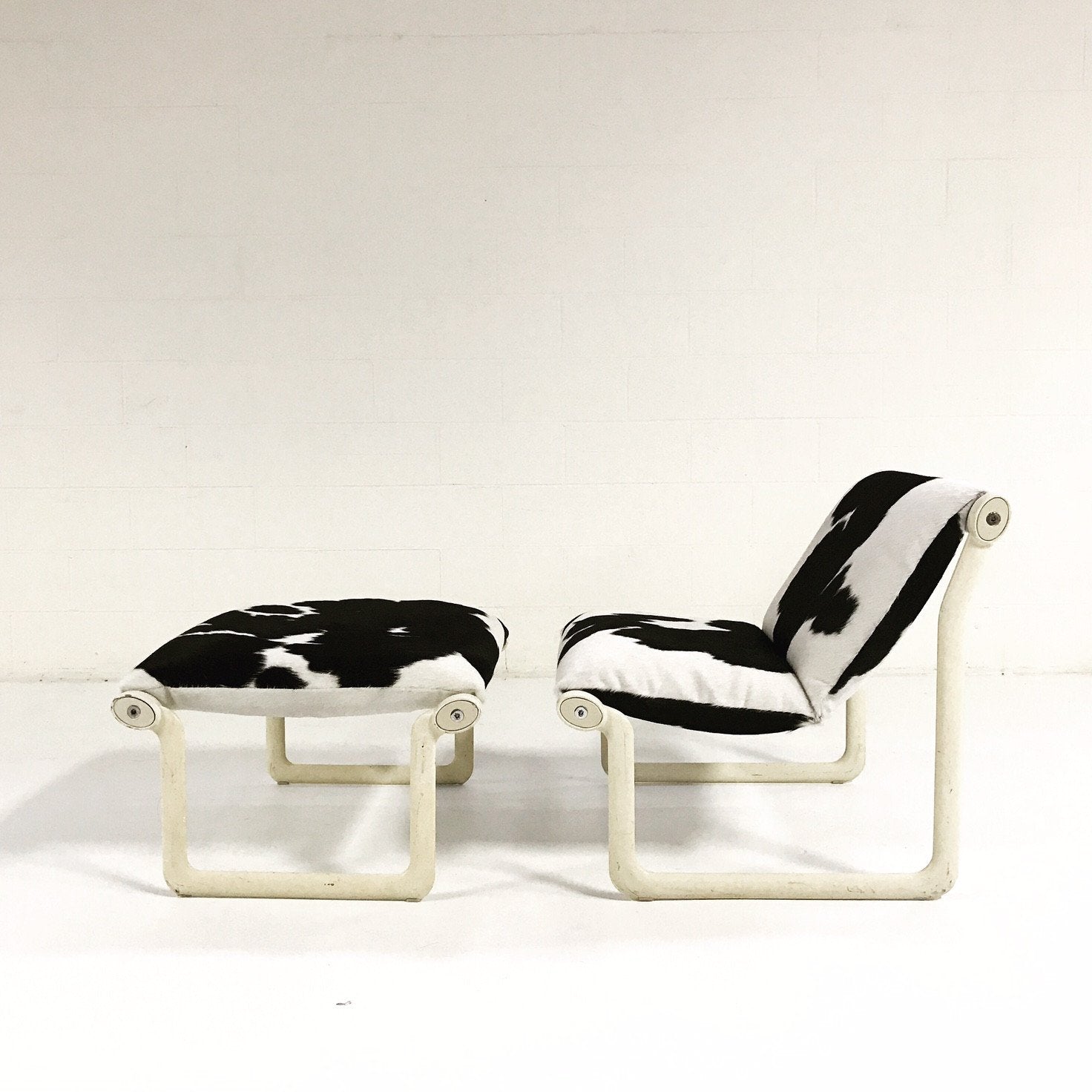 Morrison & Hannah for Knoll Chair & Ottoman in Black & White Brazilian Cowhide