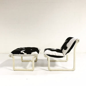 Morrison & Hannah for Knoll Chair & Ottoman in Black & White Brazilian Cowhide