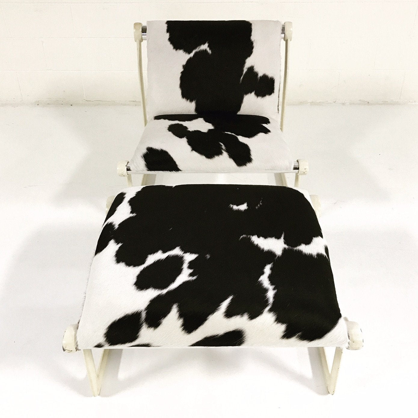 Morrison & Hannah for Knoll Chair & Ottoman in Black & White Brazilian Cowhide