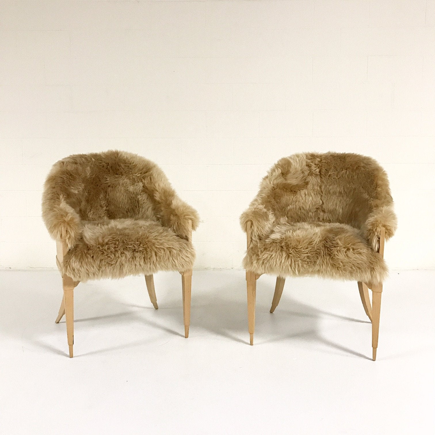 Pair of Barrel Back Chairs in Tan Sheepskin