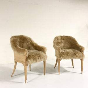 Pair of Barrel Back Chairs in Tan Sheepskin