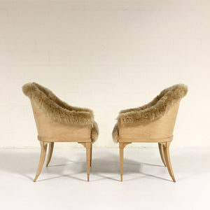 Pair of Barrel Back Chairs in Tan Sheepskin