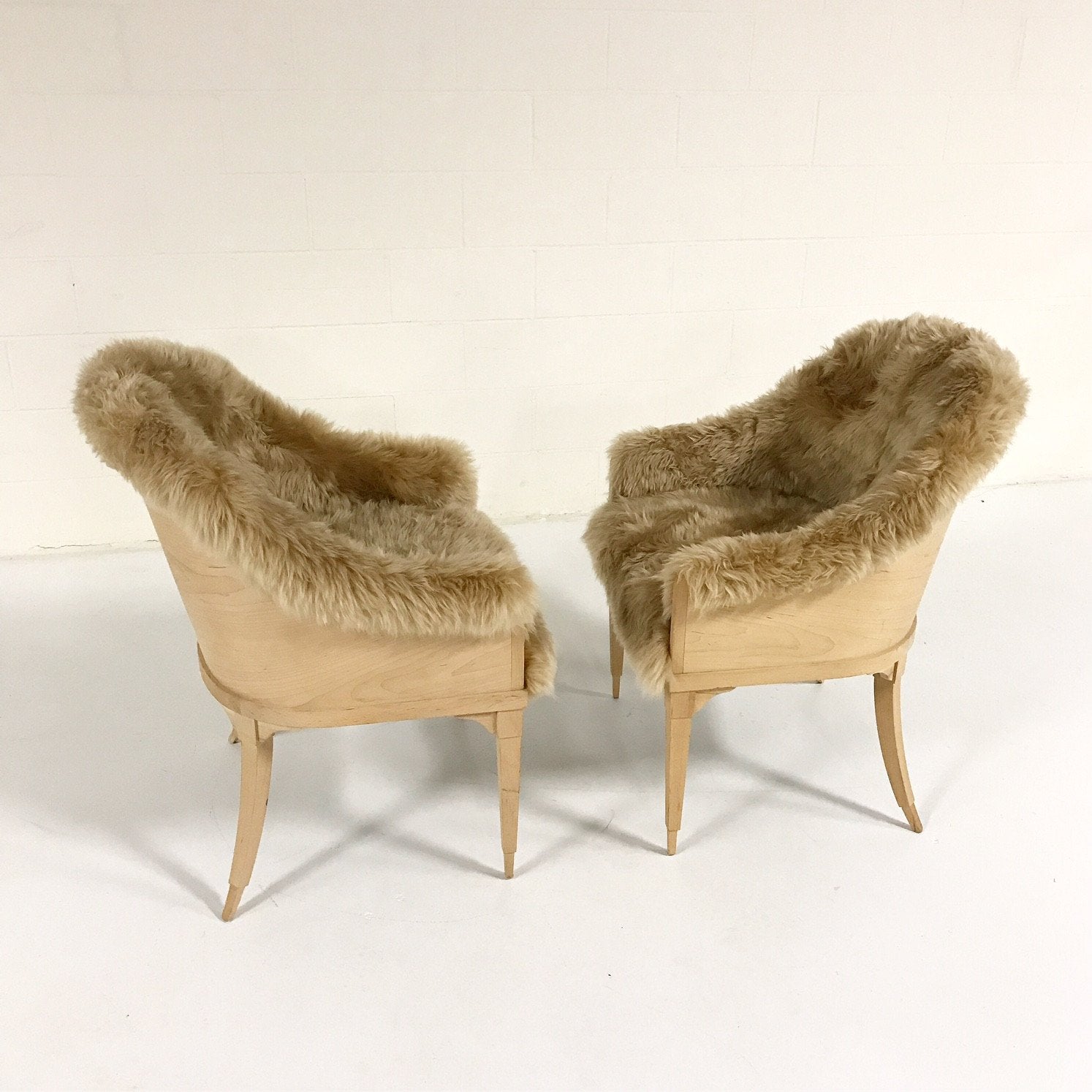 Pair of Barrel Back Chairs in Tan Sheepskin