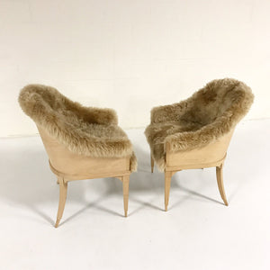 Pair of Barrel Back Chairs in Tan Sheepskin