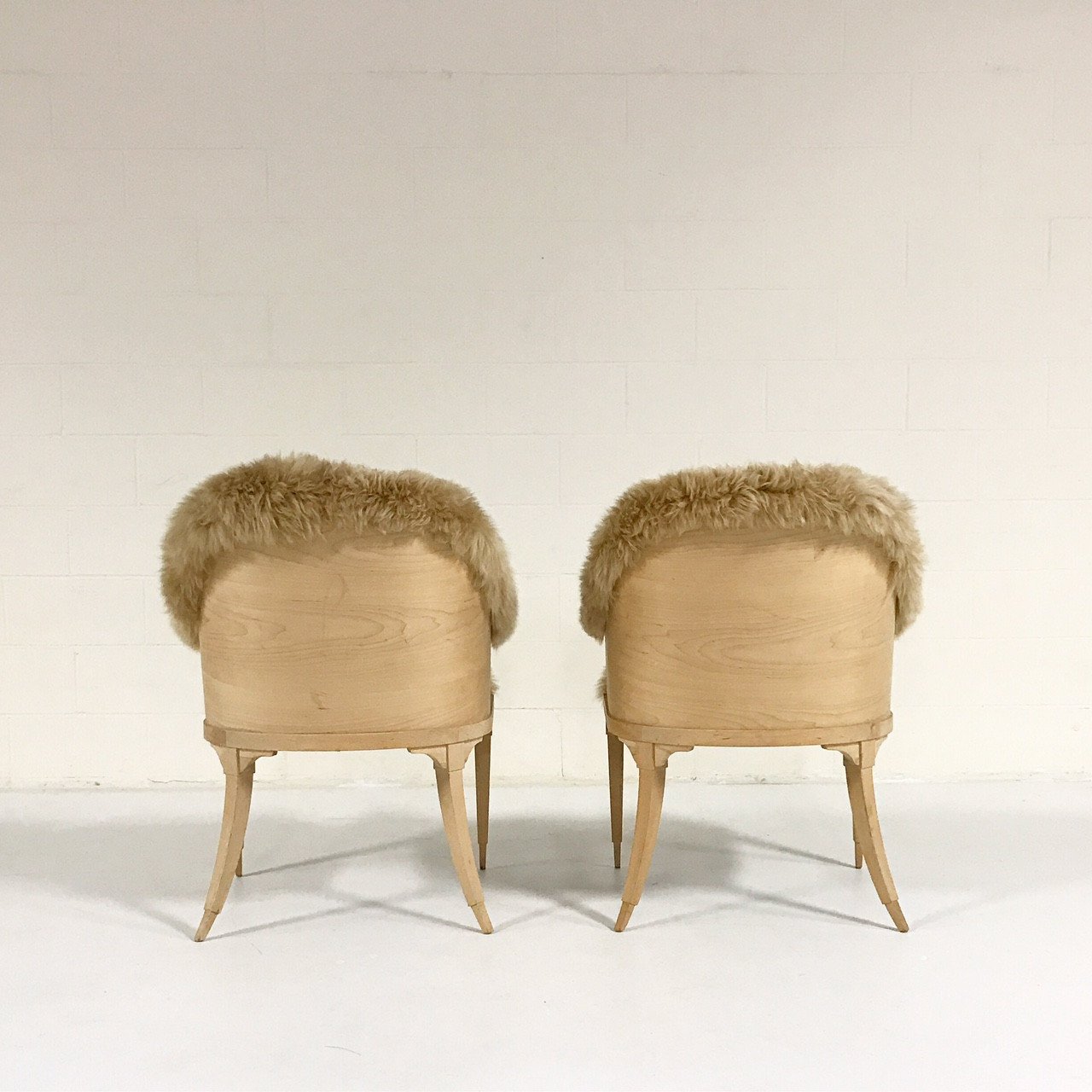 Pair of Barrel Back Chairs in Tan Sheepskin