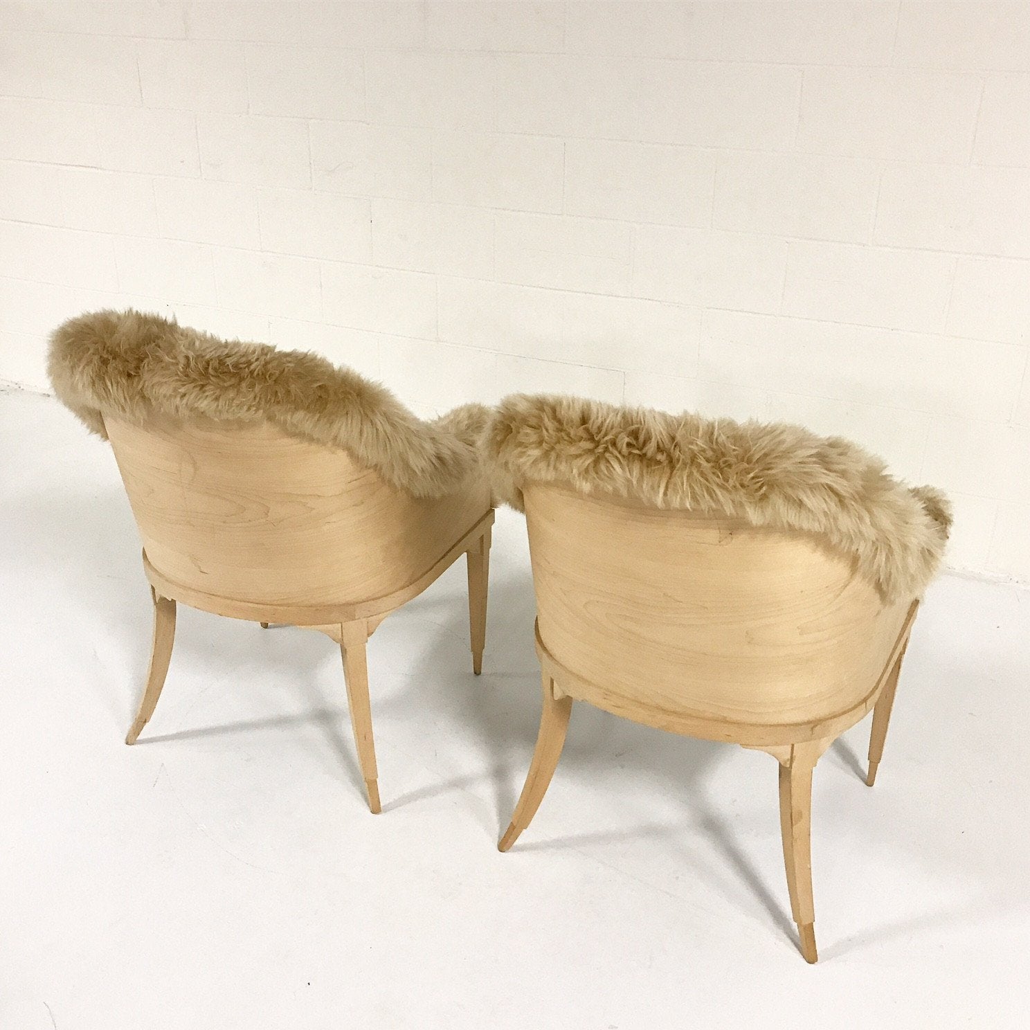 Pair of Barrel Back Chairs in Tan Sheepskin