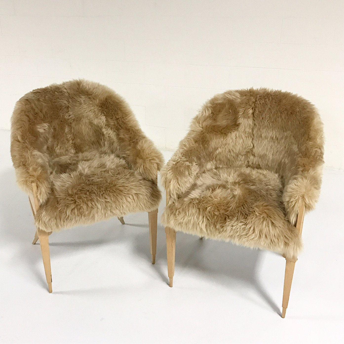Pair of Barrel Back Chairs in Tan Sheepskin