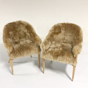 Pair of Barrel Back Chairs in Tan Sheepskin