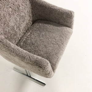 Hugh Acton Armchair with Metal Base in Short Grey Sheepskin