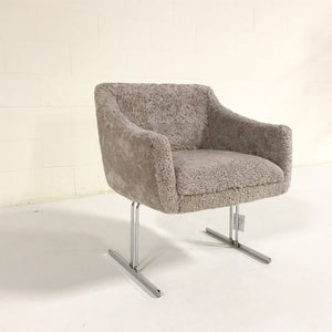 Hugh Acton Armchair with Metal Base in Short Grey Sheepskin