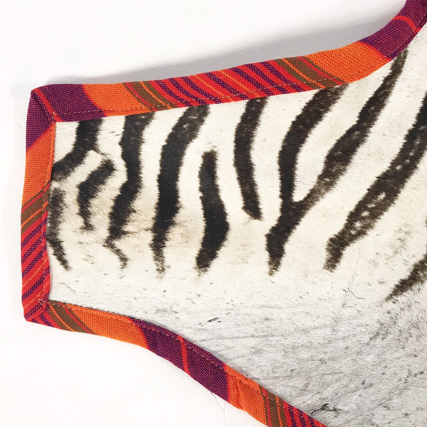 Zebra Hide Rug Trimmed in Maasai Shuka