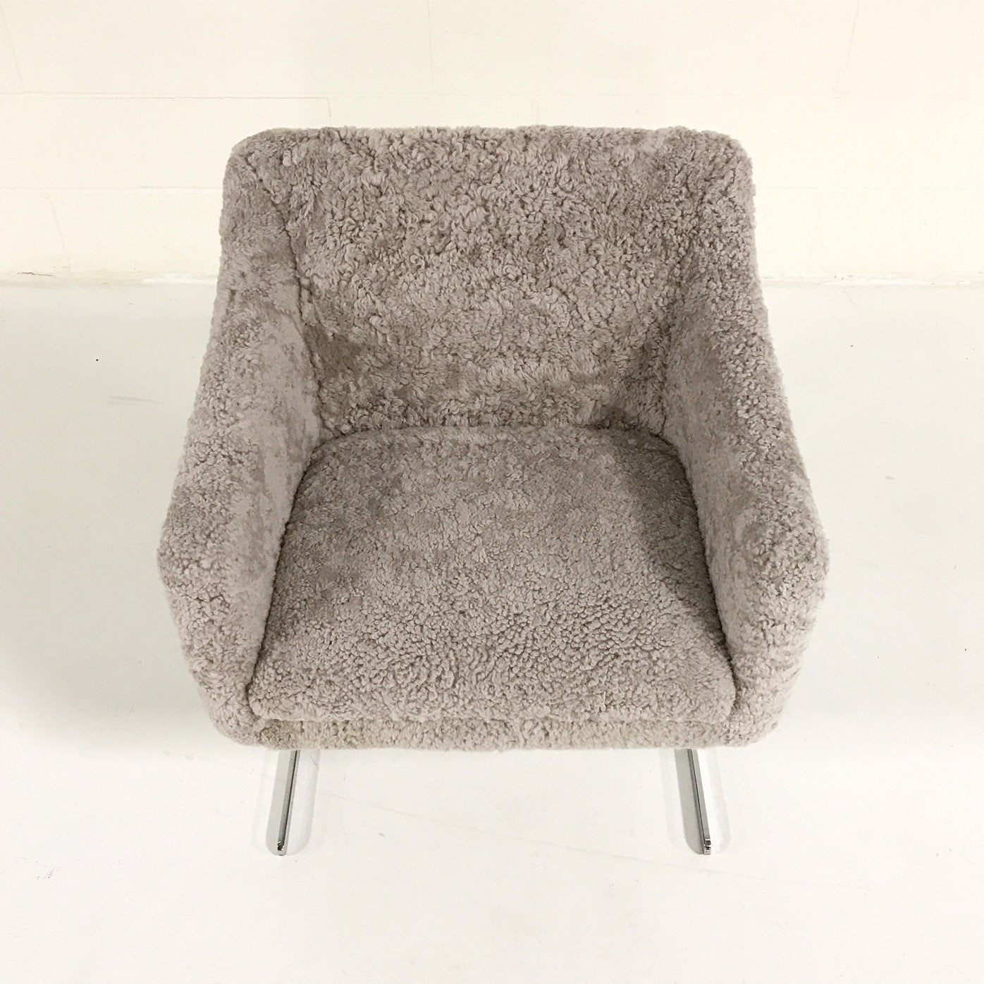 Hugh Acton Armchair with Metal Base in Short Grey Sheepskin