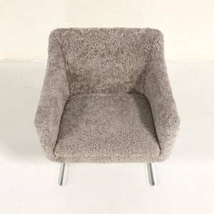 Hugh Acton Armchair with Metal Base in Short Grey Sheepskin