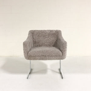 Hugh Acton Armchair with Metal Base in Short Grey Sheepskin
