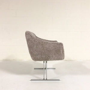 Hugh Acton Armchair with Metal Base in Short Grey Sheepskin