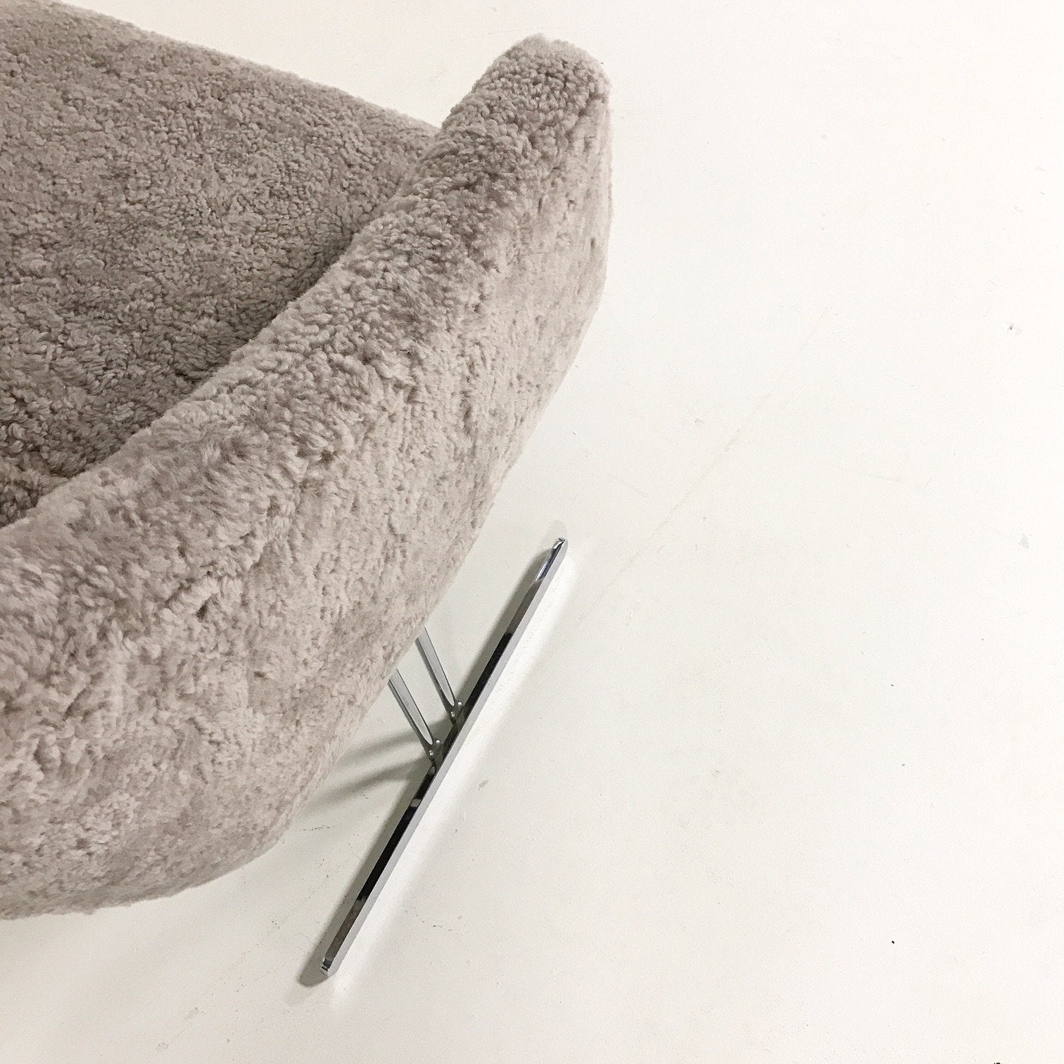 Hugh Acton Armchair with Metal Base in Short Grey Sheepskin