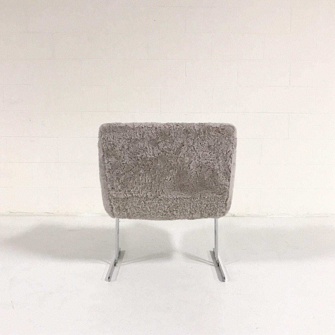Hugh Acton Armchair with Metal Base in Short Grey Sheepskin