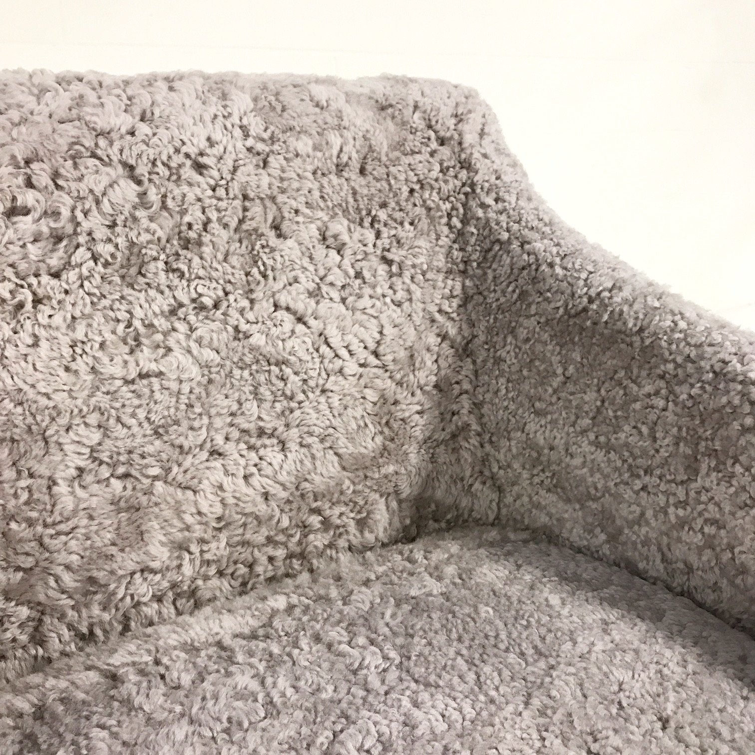 Hugh Acton Armchair with Metal Base in Short Grey Sheepskin