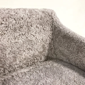 Hugh Acton Armchair with Metal Base in Short Grey Sheepskin