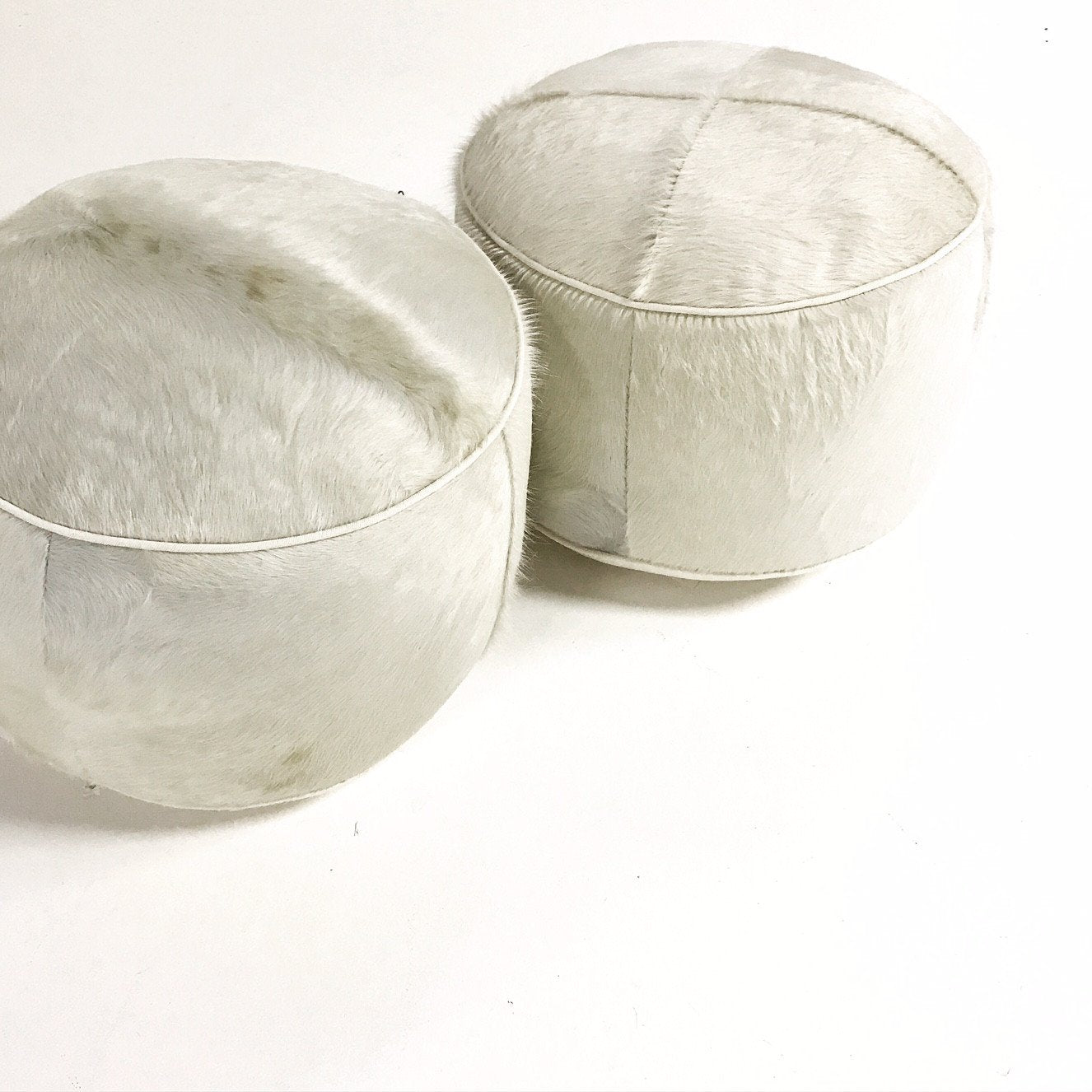 Ivory Cowhide Pouf Ottoman