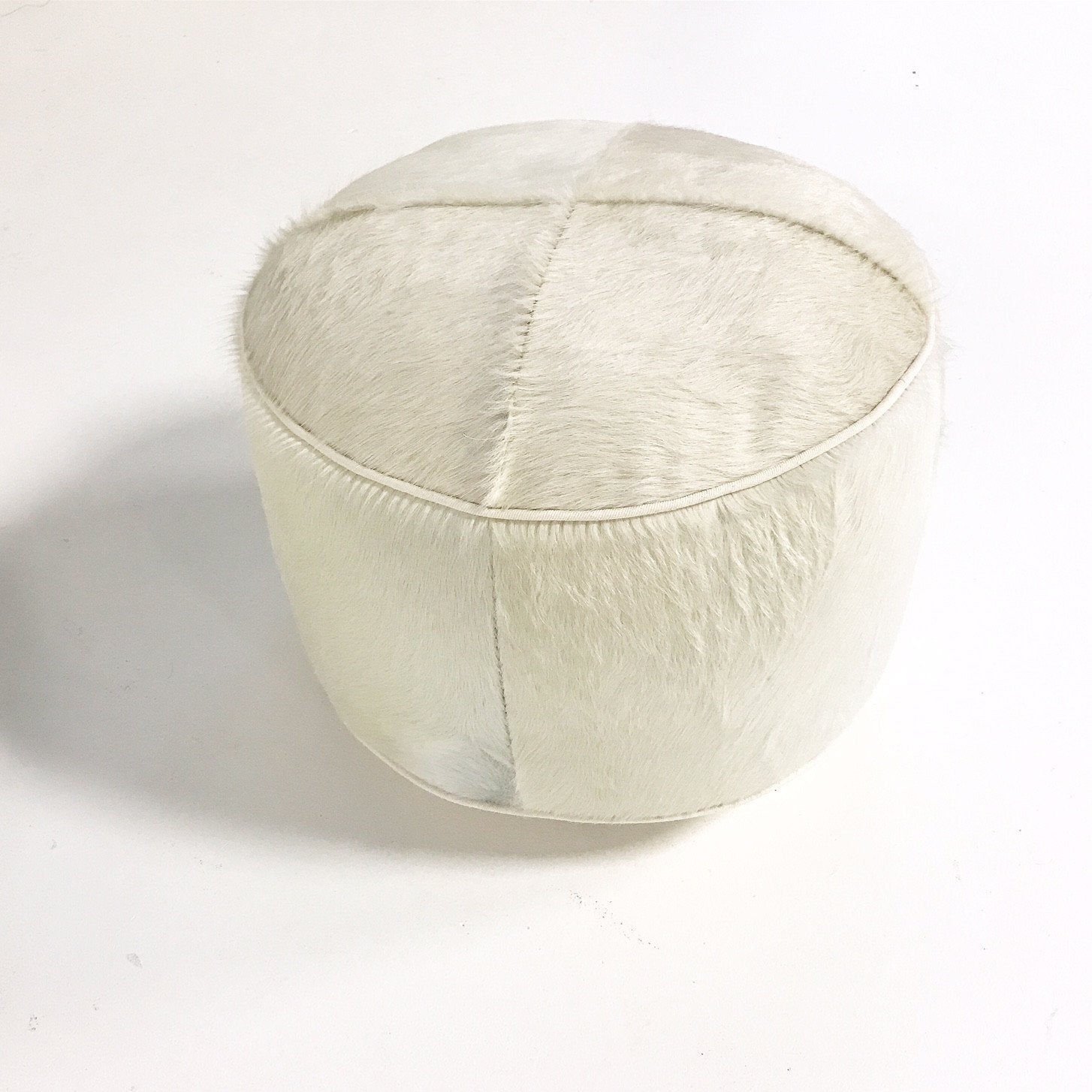 Ivory Cowhide Pouf Ottoman