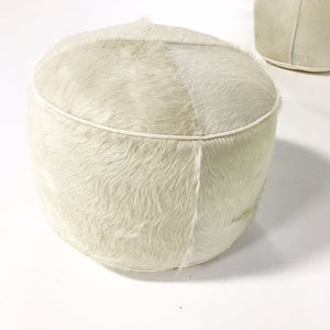 Ivory Cowhide Pouf Ottoman