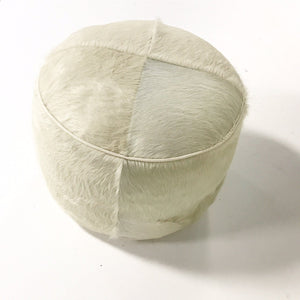 Ivory Cowhide Pouf Ottoman