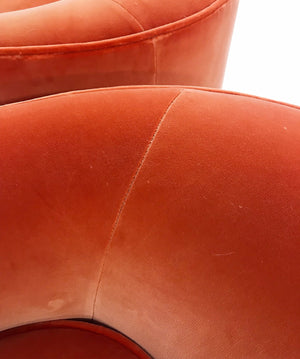 Vladimir Kagan Sculptural Armchairs in Loro Piana Orange Velvet with Sheepskin Rug