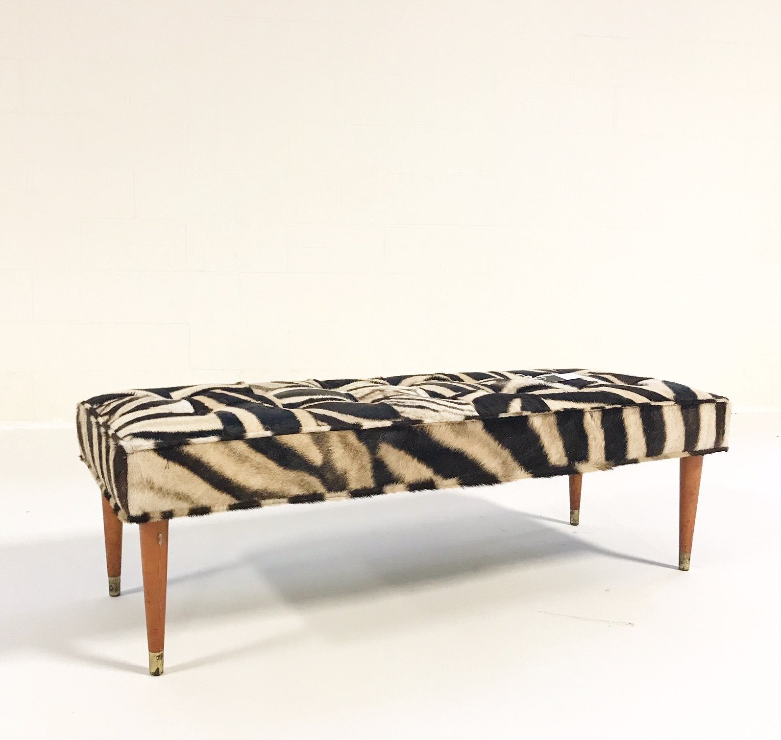 Milo Baughman Style Bench in Patchwork Zebra Hide