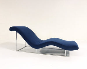 c. 1970 Milo Baughman Chaise Lounge Chair in Loro Piana Blue Velvet