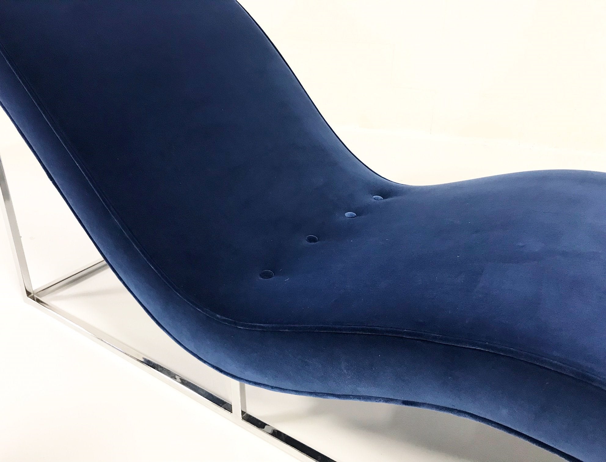 c. 1970 Milo Baughman Chaise Lounge Chair in Loro Piana Blue Velvet