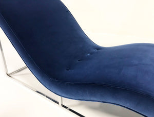 c. 1970 Milo Baughman Chaise Lounge Chair in Loro Piana Blue Velvet