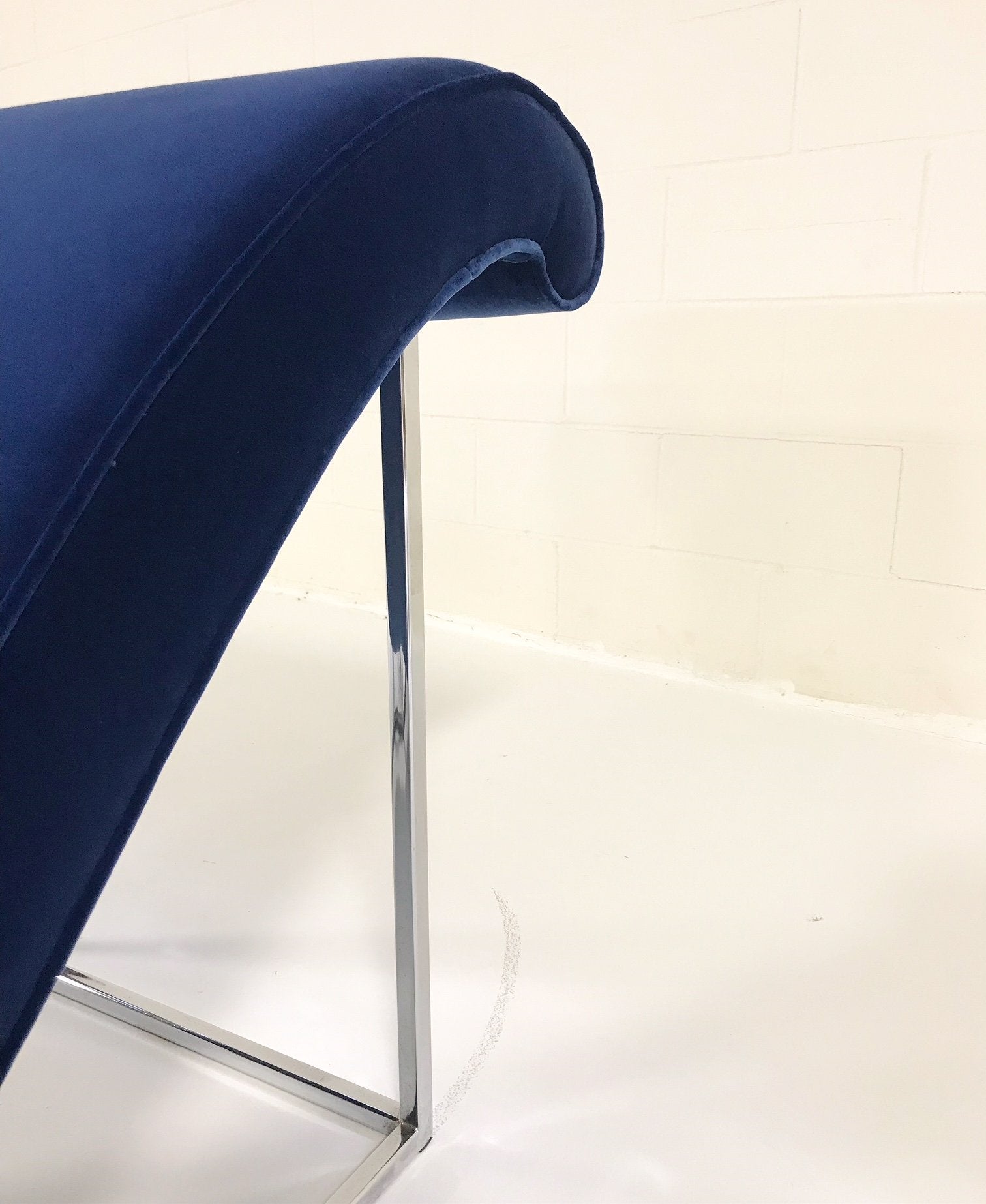 c. 1970 Milo Baughman Chaise Lounge Chair in Loro Piana Blue Velvet
