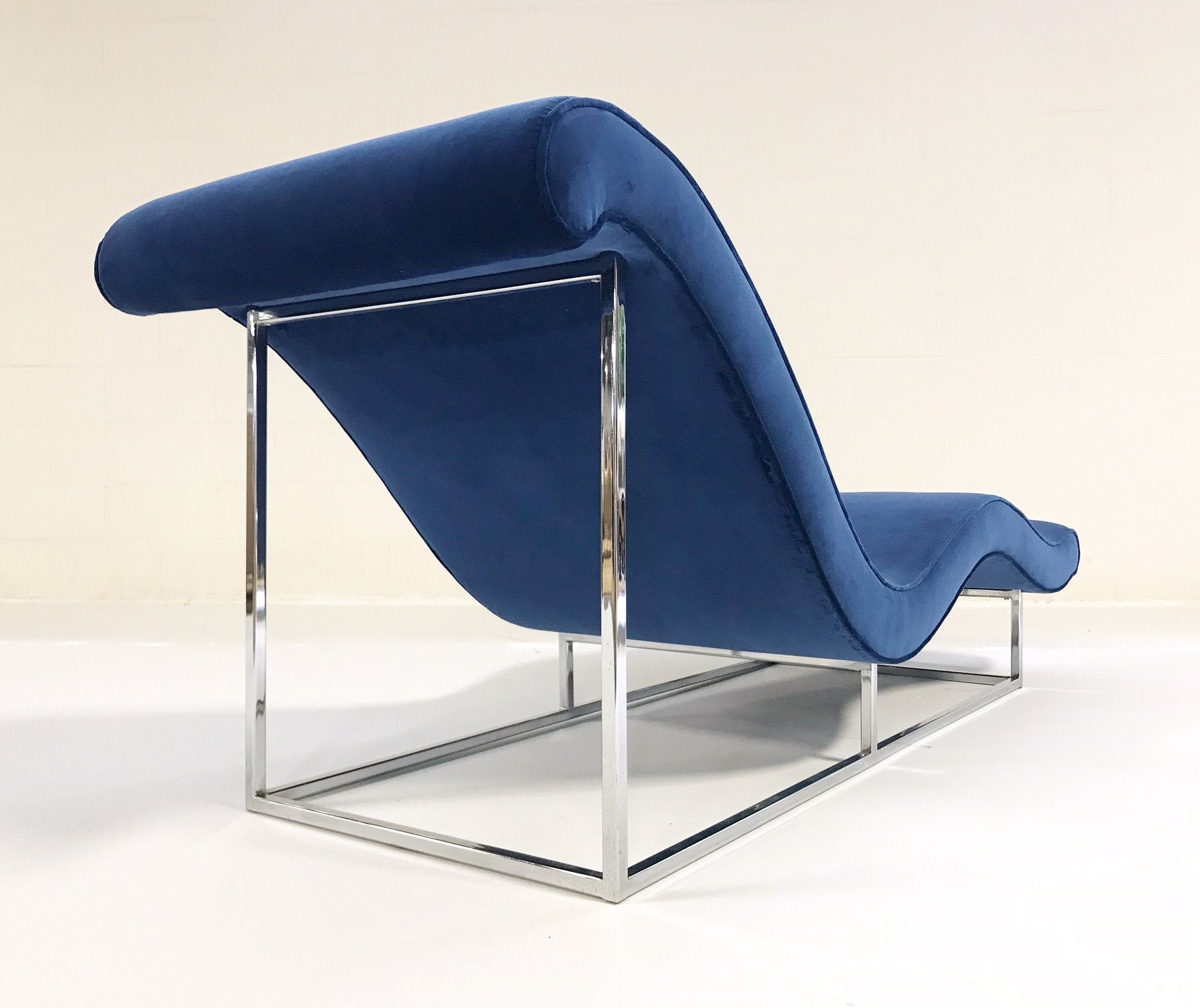 c. 1970 Milo Baughman Chaise Lounge Chair in Loro Piana Blue Velvet