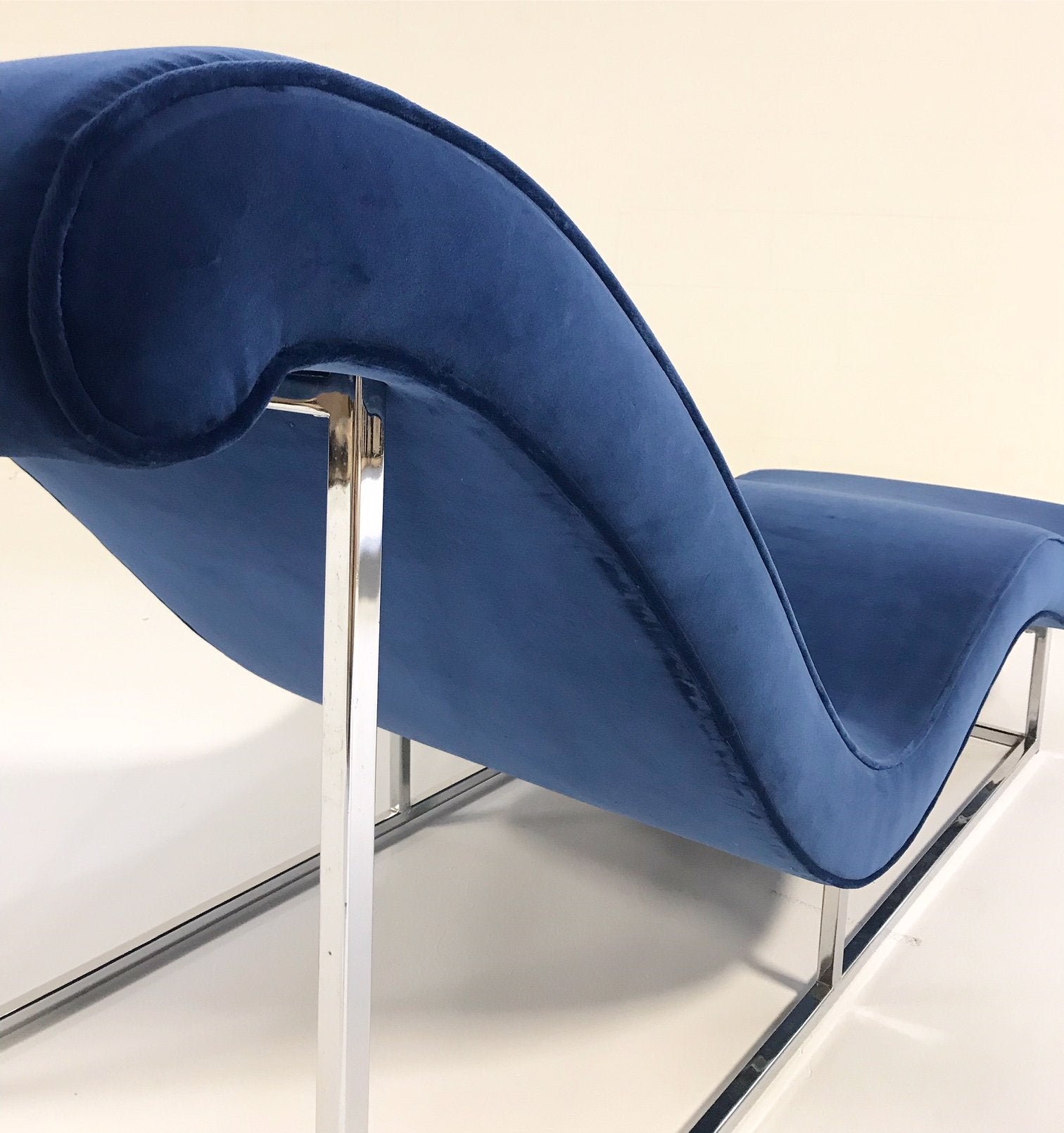 c. 1970 Milo Baughman Chaise Lounge Chair in Loro Piana Blue Velvet