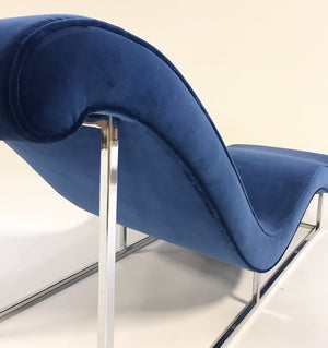 c. 1970 Milo Baughman Chaise Lounge Chair in Loro Piana Blue Velvet