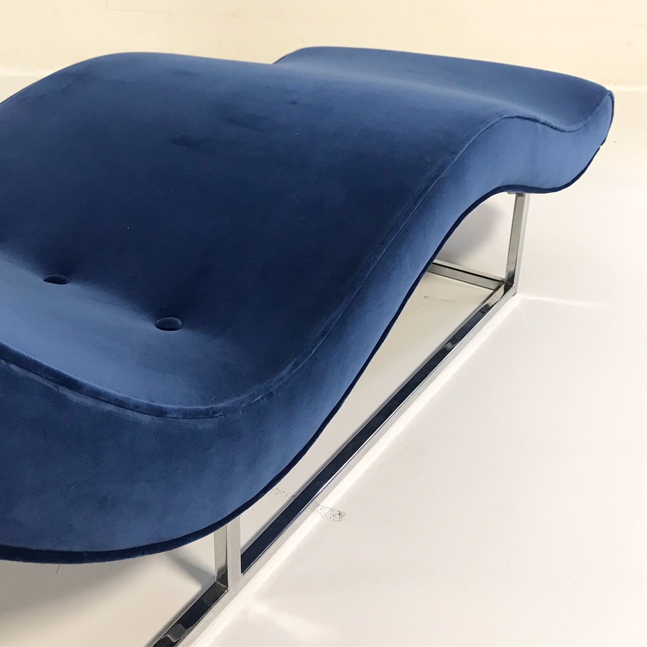 c. 1970 Milo Baughman Chaise Lounge Chair in Loro Piana Blue Velvet