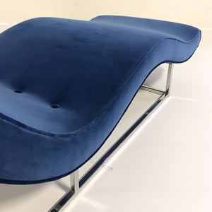 c. 1970 Milo Baughman Chaise Lounge Chair in Loro Piana Blue Velvet