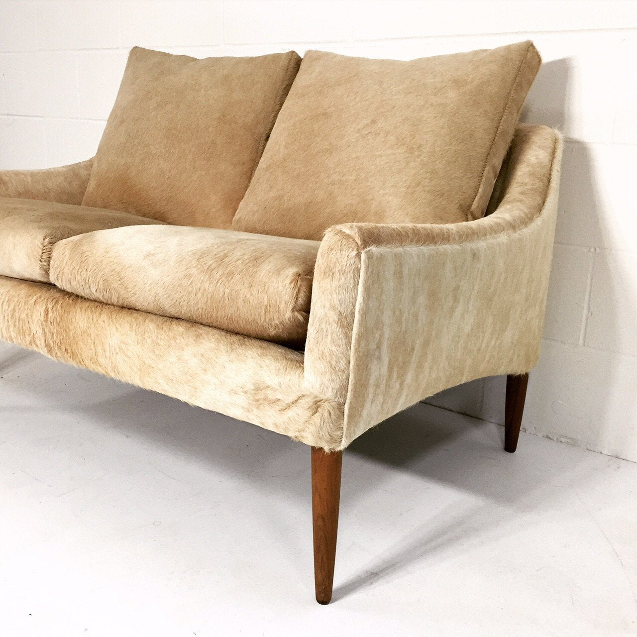 DANISH STYLE LOVESEAT in Brazilian Cowhide