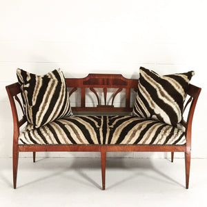 19th Century Fruitwood & Rosewood Settee Loveseat in Zebra Hide