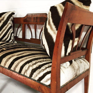 19th Century Fruitwood & Rosewood Settee Loveseat in Zebra Hide
