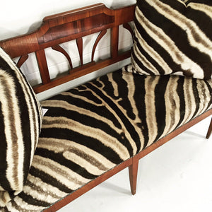 19th Century Fruitwood & Rosewood Settee Loveseat in Zebra Hide