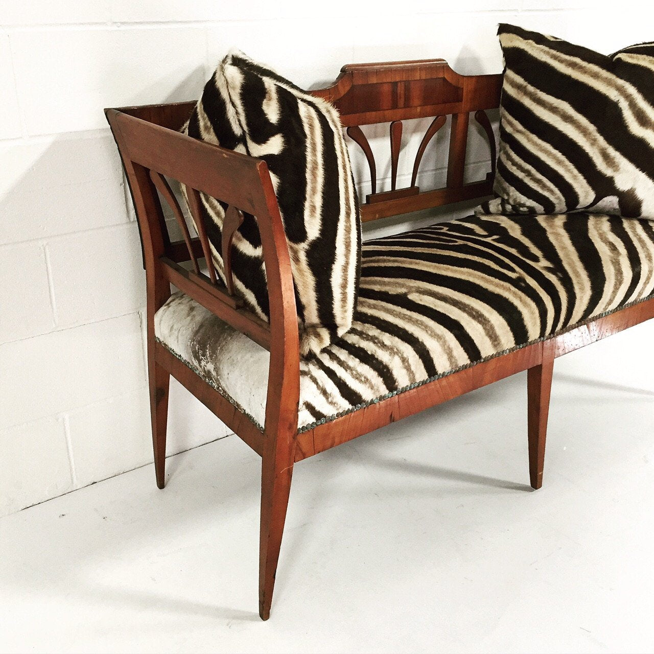 19th Century Fruitwood & Rosewood Settee Loveseat in Zebra Hide