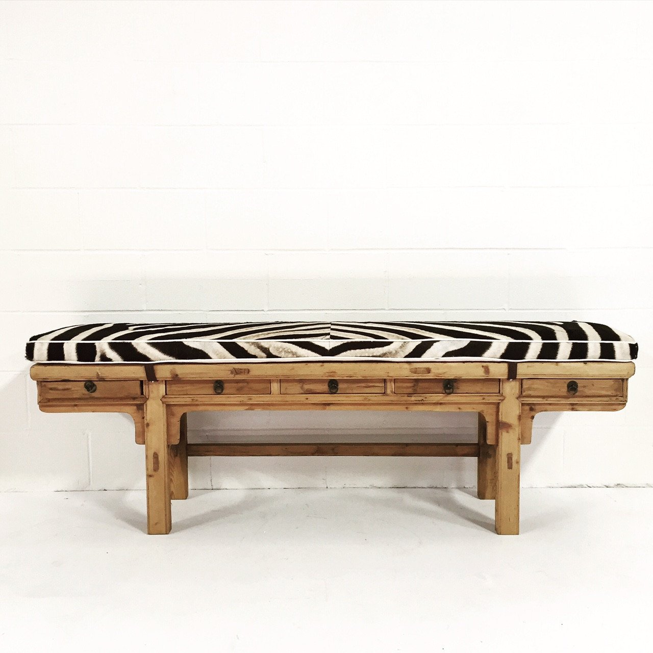 CALLIGRAPHER FIVE-DRAWER BENCH WITH custom Zebra Cushion