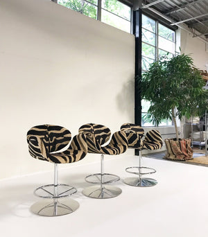 Pierre Paulin Tulip Counter Stool Chairs in Zebra Hide - Set of 3